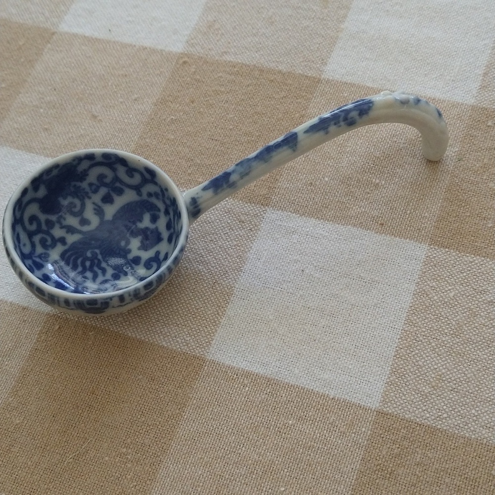 Antique transferware blue and white porcelain spoon china 5" chinoiserie